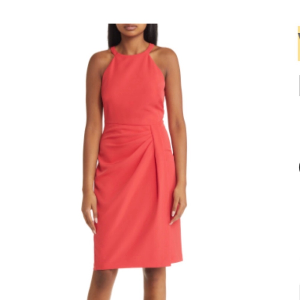 Vince Camuto Sleeveless Coral Sheath Dress with Side Drape